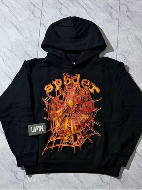 Sp5der V2 OG Web Black Orange Fire Hoodie